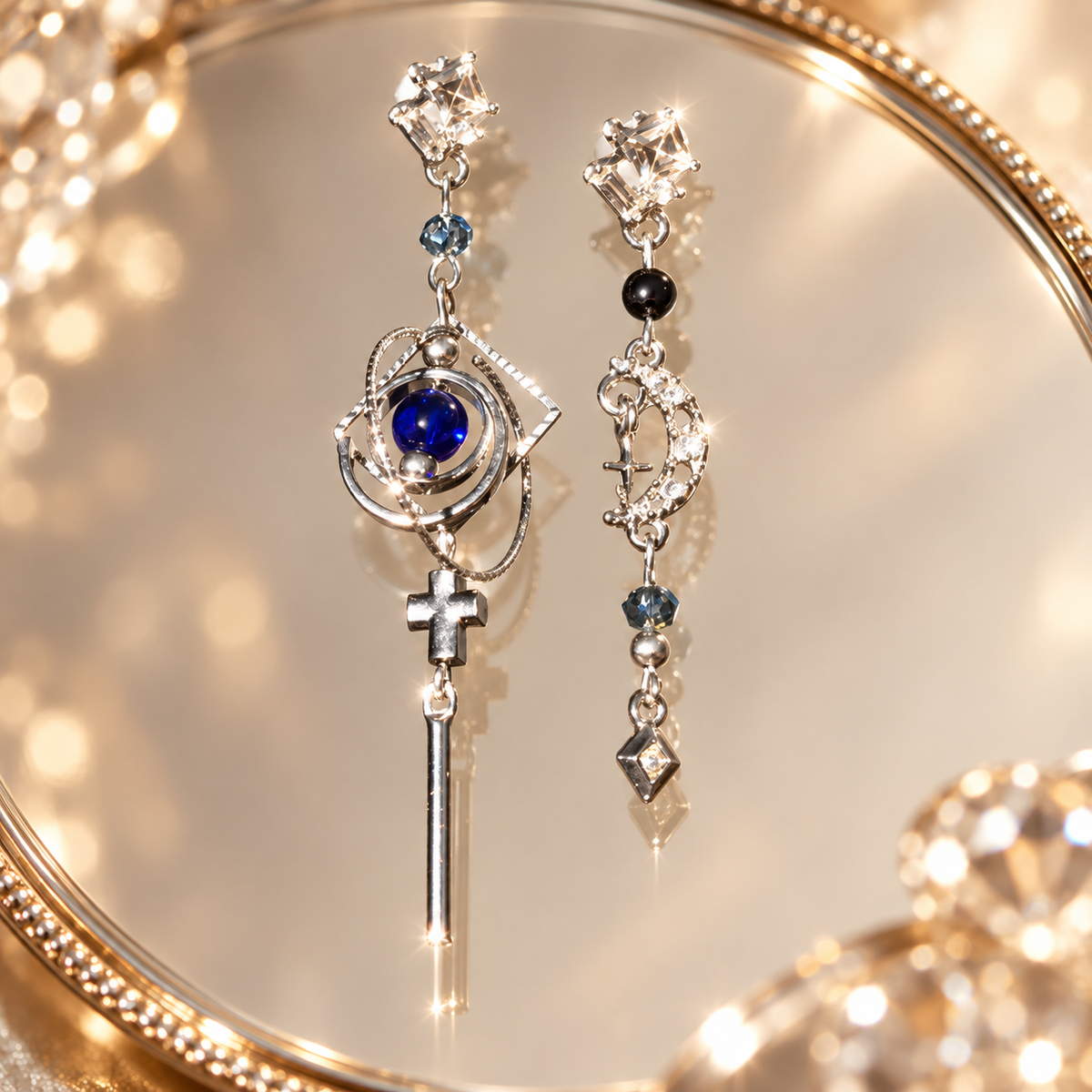 Livavixo® Celestial Mismatched Drop Earrings for Women – Moon & Orb Silver Dangle Earrings