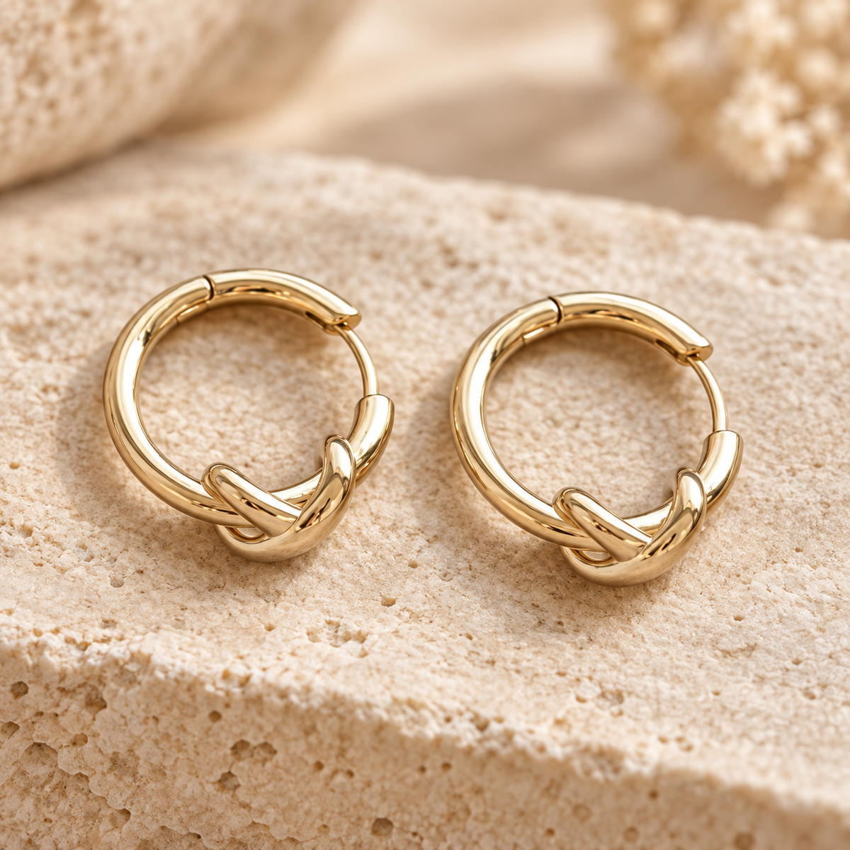 Livavixo® Gold Knot Hoop Earrings for Women – Minimalist Polished Huggie Earrings