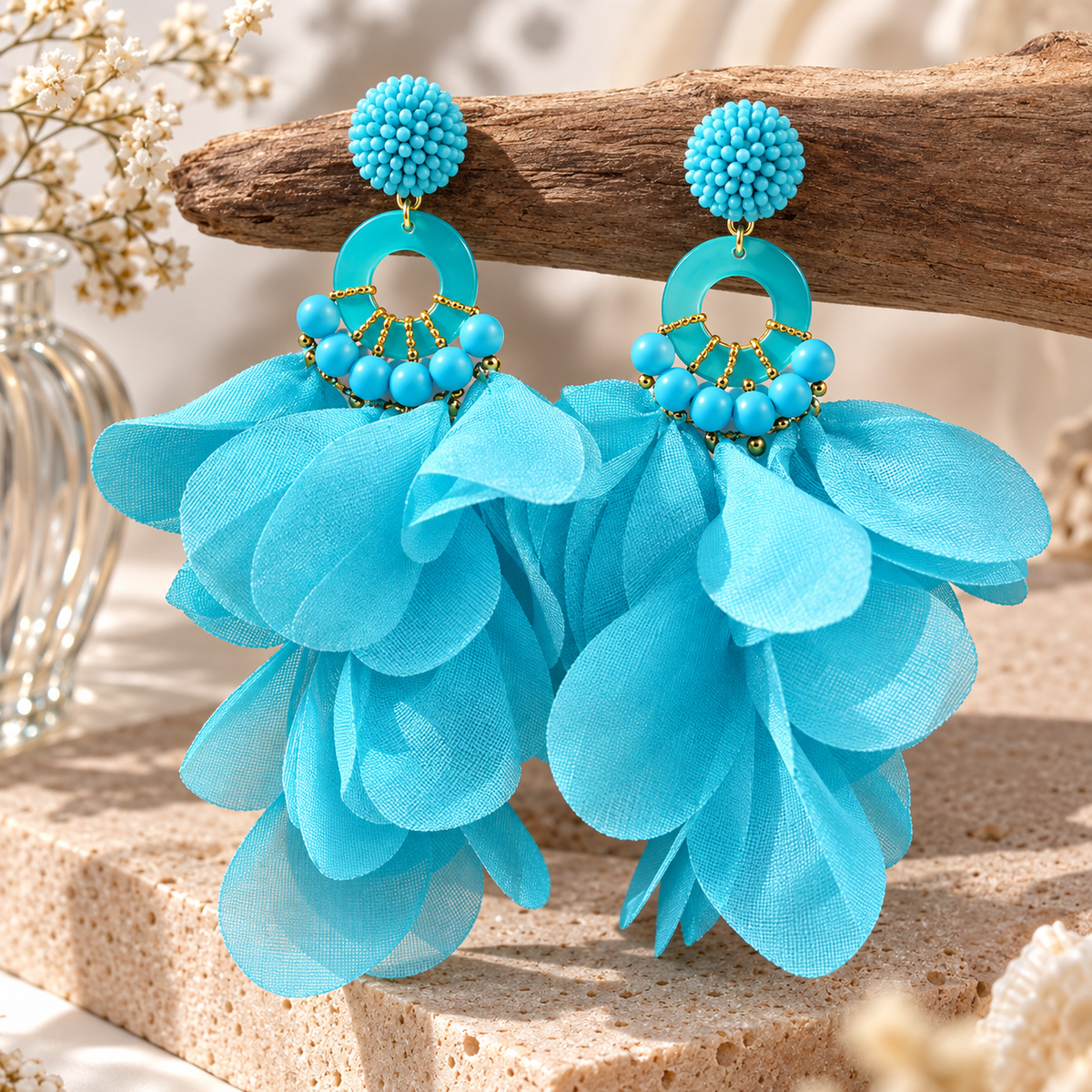 Livavixo® Blue Floral Tassel Dangle Earrings for Women