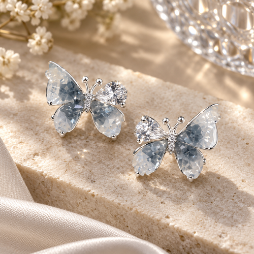 Livavixo® Crystal Butterfly Stud Earrings for Women – Elegant Sparkling Statement Earrings