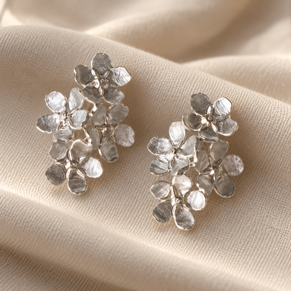 Livavixo® Silver Floral Cluster Earrings for Women – Elegant Flower Statement Stud Earrings