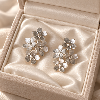 Livavixo® Silver Floral Cluster Earrings for Women – Elegant Flower Statement Stud Earrings