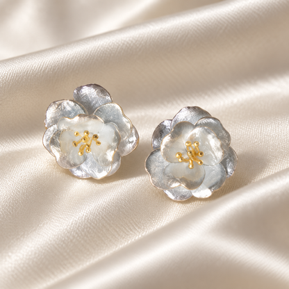 Livavixo® Silver Floral Stud Earrings for Women – Elegant Layered Flower Earrings