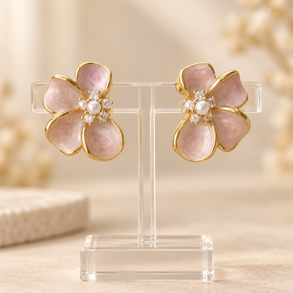Livavixo® Pink Floral Pearl Stud Earrings for Women