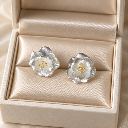 Livavixo® Silver Floral Stud Earrings for Women – Elegant Layered Flower Earrings