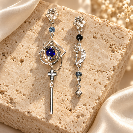 Livavixo® Celestial Mismatched Drop Earrings for Women – Moon & Orb Silver Dangle Earrings