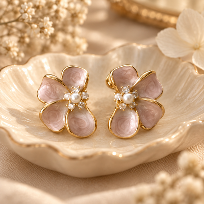 Livavixo® Pink Floral Pearl Stud Earrings for Women