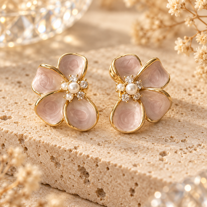 Livavixo® Pink Floral Pearl Stud Earrings for Women