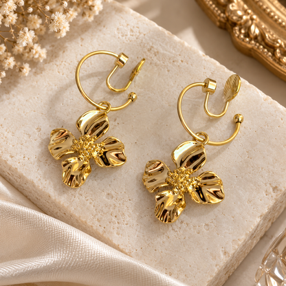 Livavixo® Gold Flower Drop Earrings for Women – Elegant Floral Hoop Earrings