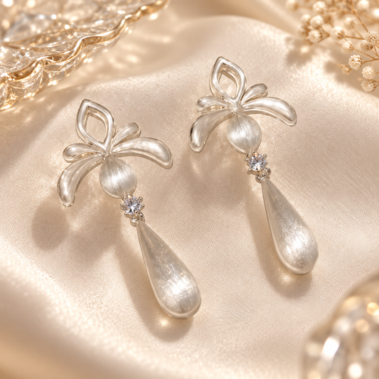 Livavixo® Elegant Pearl Drop Earrings for Women – Bow Crystal Dangle Earrings