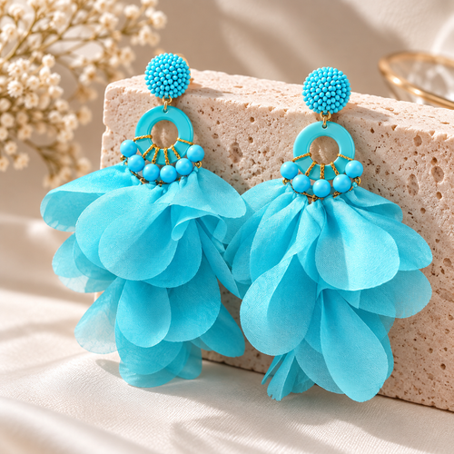Livavixo® Blue Floral Tassel Dangle Earrings for Women