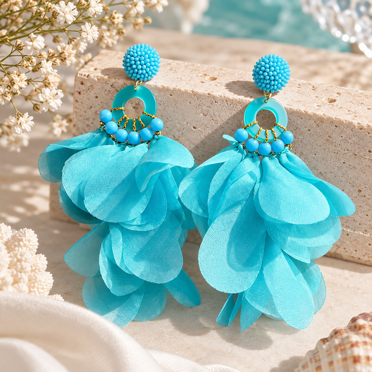 Livavixo® Blue Floral Tassel Dangle Earrings for Women
