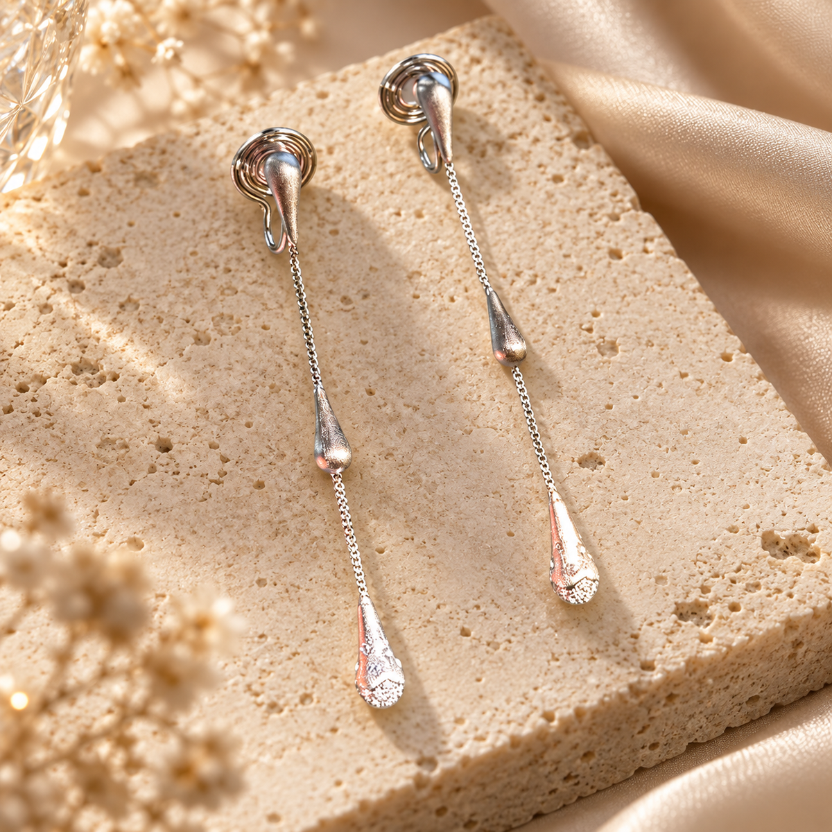 Livavixo® Silver Teardrop Chain Earrings for Women – Elegant Long Dangle Earrings