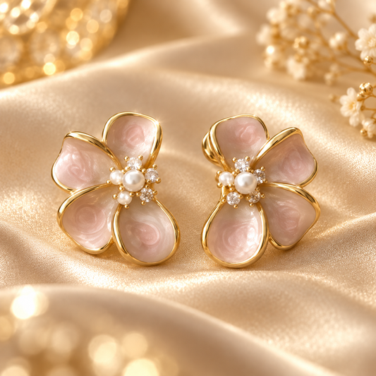 Livavixo® Pink Floral Pearl Stud Earrings for Women