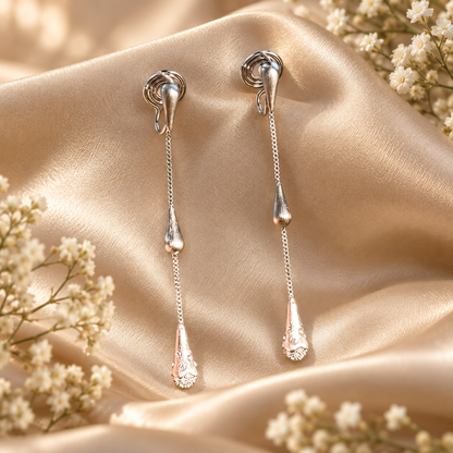 Livavixo® Silver Teardrop Chain Earrings for Women – Elegant Long Dangle Earrings