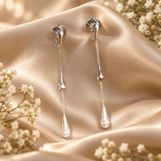 Livavixo® Silver Teardrop Chain Earrings for Women – Elegant Long Dangle Earrings